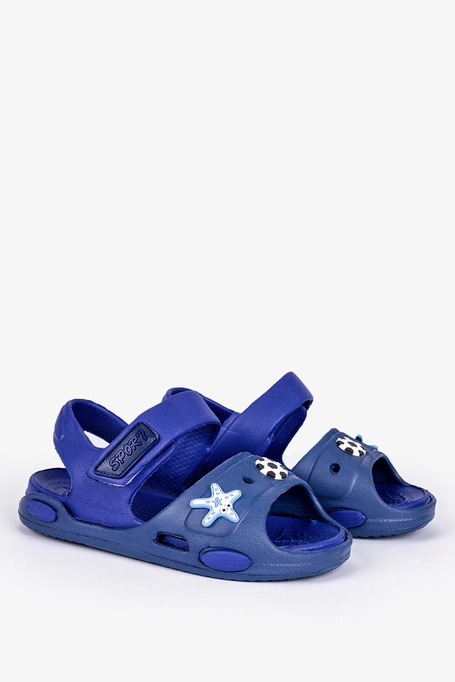 Granatowe sandały piankowe na rzep z ozdobą Casu T452/N