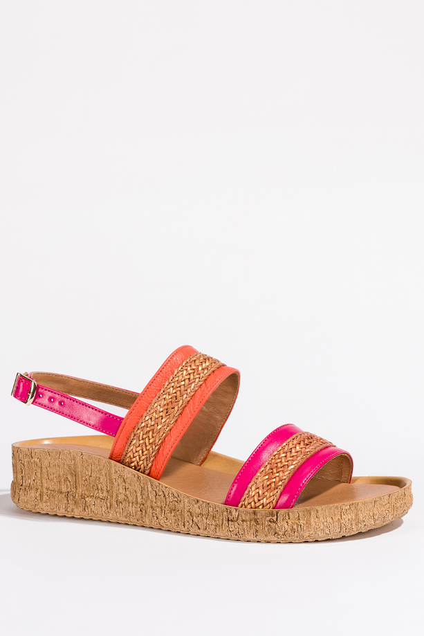 Fuksjowe sandały skórzane damskie na koturnie miedziane wstawki PRODUKT POLSKI Casu 2876-197-196