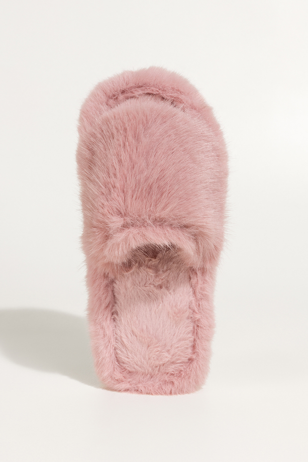 Różowe kapcie damskie obuwie domowe futrzane szeroki pasek z futerkiem Casu UO960