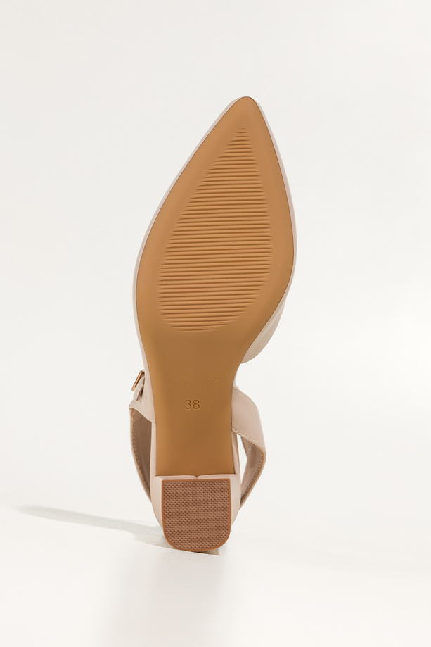 Beżowe czółenka Sergio Leone na słupku z odkrytą piętą skórzana wkładka HP553