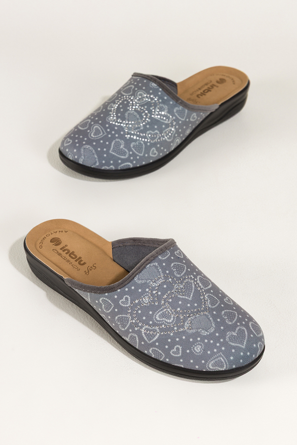 Szare kapcie damskie Inblu obuwie domowe serca z cyrkoniami wkładka soft XU989Y99