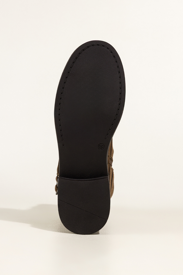 Brązowe botki skórzane damskie z szeroką cholewką Sergio Leone niski obcas regulowane paski na cholewce YG74443-H