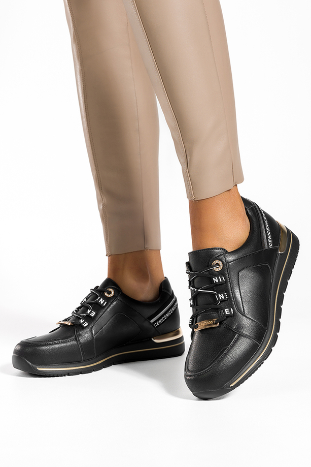 Czarne sneakersy damskie buty sportowe na platformie sznurowane Casu SG-810-1