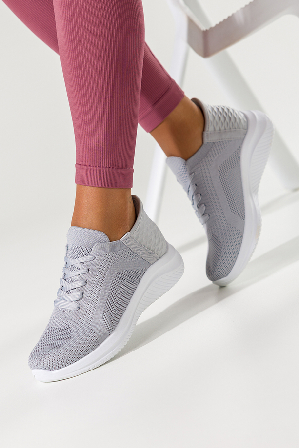 Szare buty sportowe damskie na fitness sneakersy na elastycznej białej platformie sznurowane Casu L8010