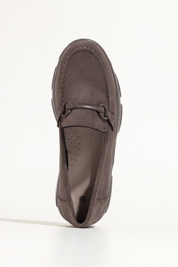 Ciemnoszare mokasyny damskie półbuty na platformie skórzana wkładka ozdoba Carla K-6-5974