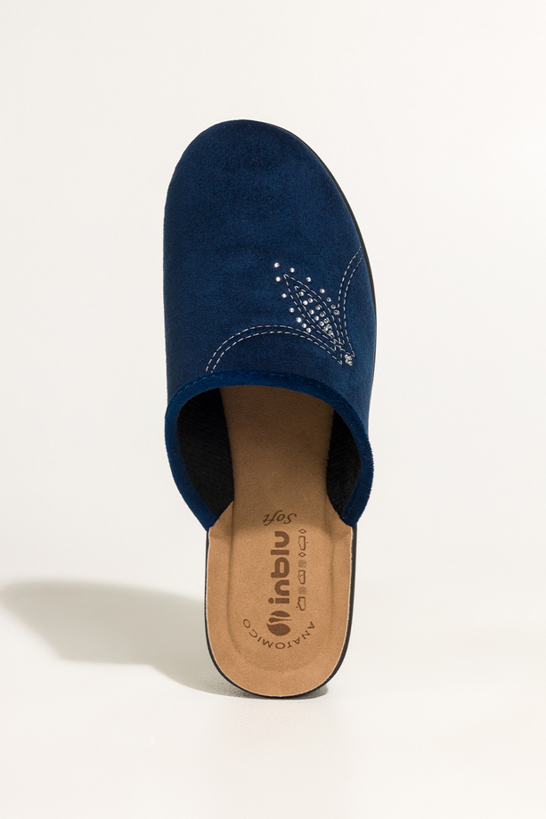 Granatowe kapcie damskie Inblu obuwie domowe z cyrkoniami wkładka soft XU999951