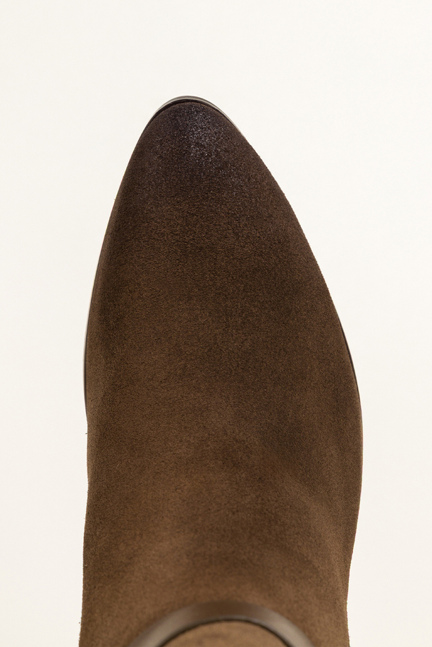 Brązowe botki skórzane damskie Sergio Leone na słupku pasek ze złotą ozdobą YG74615-H