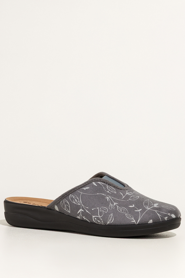 Szare kapcie damskie Inblu obuwie domowe guma w cholewce wzór liści wkładka soft XU999950