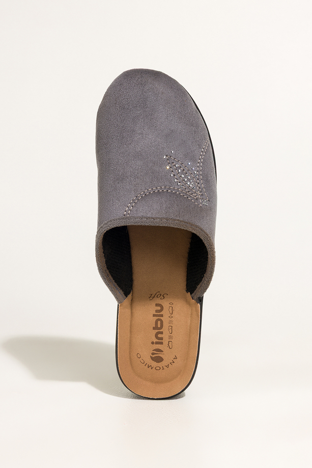 Szare kapcie damskie Inblu obuwie domowe z cyrkoniami wkładka soft XU999951