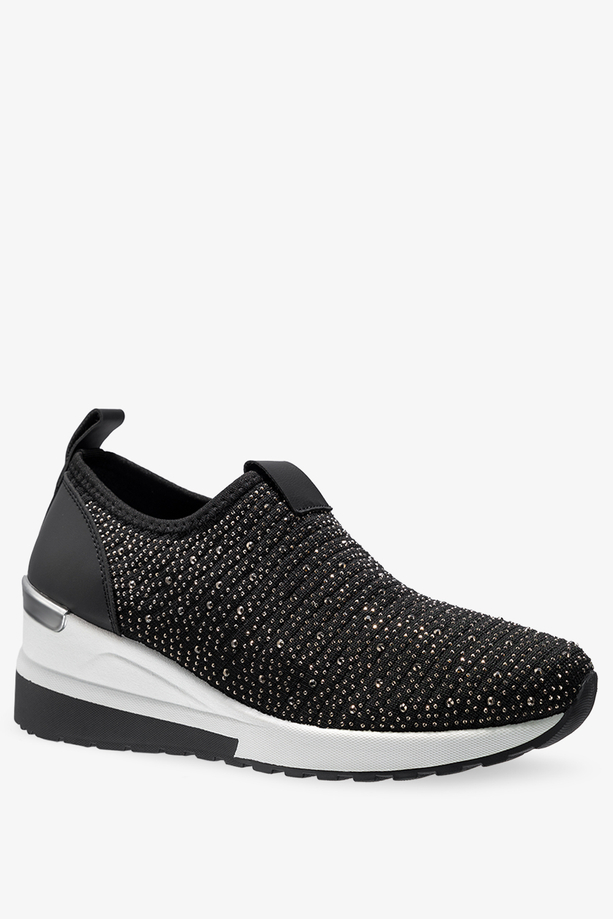 Czarne półbuty damskie sneakersy na koturnie z nitami Casu 2088