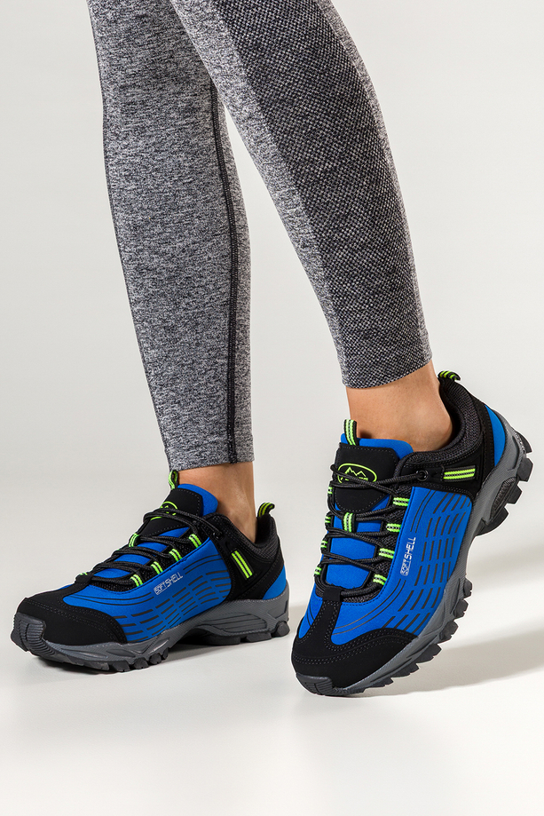Niebieskie buty trekkingowe damskie z czarnymi dodatkami sznurowane softshell Casu B1528-6