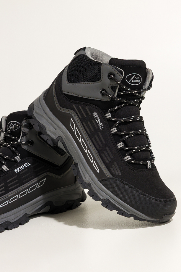Czarne buty trekkingowe damskie z szarymi dodatkami sznurowane softshell Casu Y7994-8