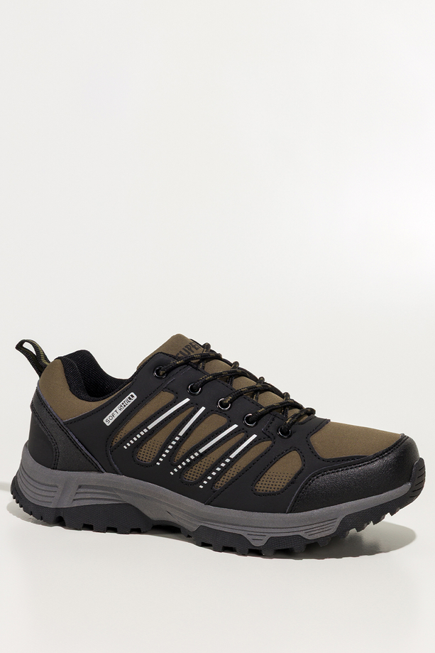 Zielone buty trekkingowe damskie buty sportowe softshell na bieżnikowanej podeszwie sznurowane czarne wstawki Carla 1540