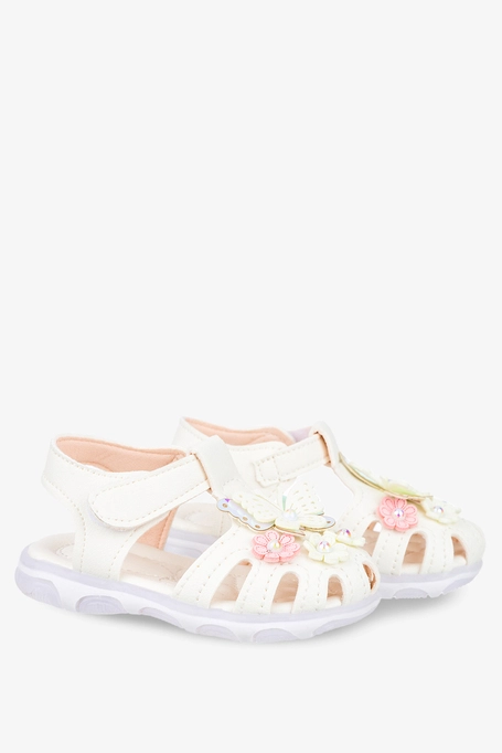 Białe sandały na rzep z perełkami kwiatki Casu 919A