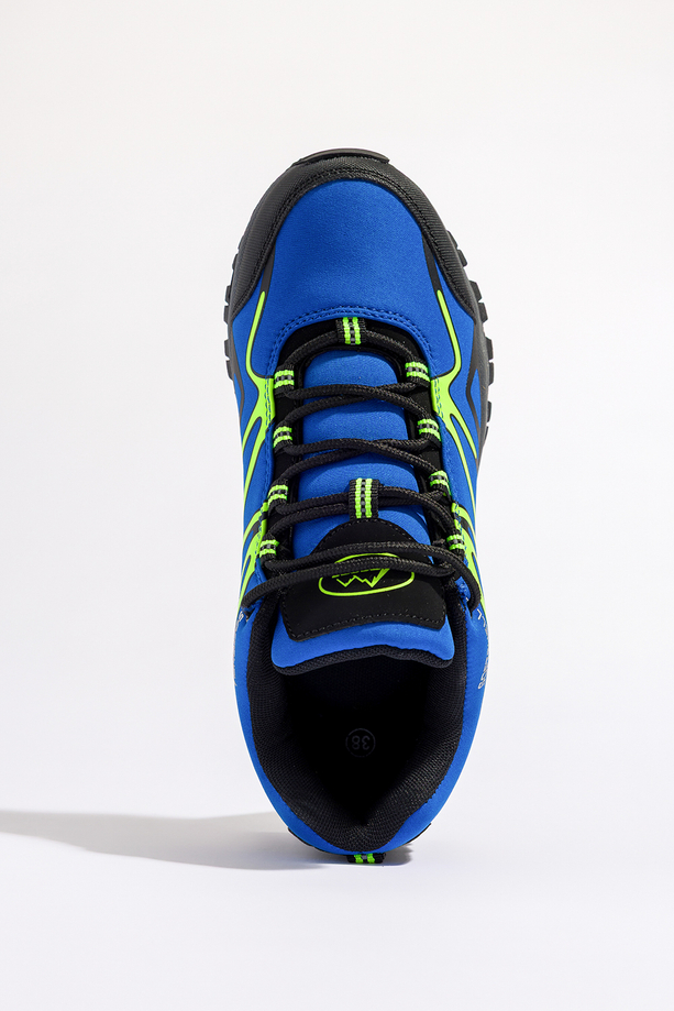 Niebieskie buty trekkingowe damskie z seledynowymi dodatkami sznurowane softshell Casu B2111-3