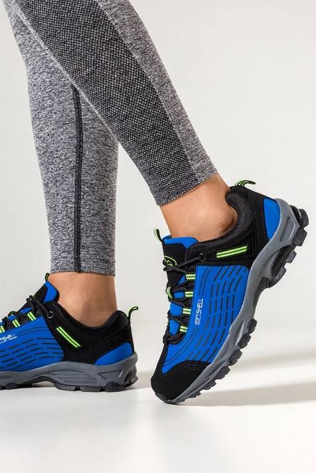 Niebieskie buty trekkingowe damskie z czarnymi dodatkami sznurowane softshell Casu B1528-6