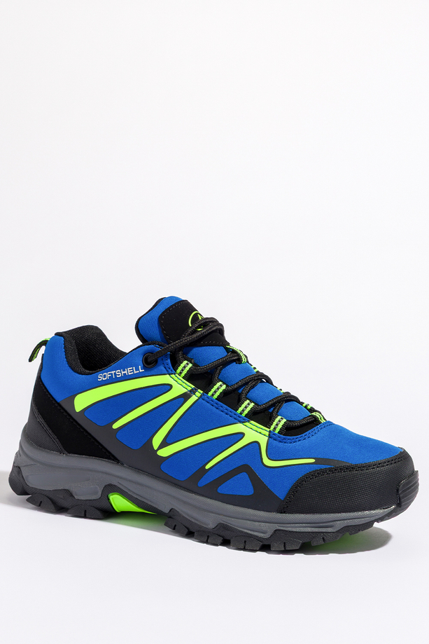 Niebieskie buty trekkingowe damskie z seledynowymi dodatkami sznurowane softshell Casu B2111-3