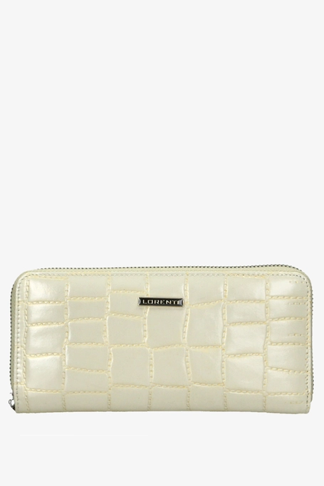 Portfel damski Lorenti beżowy z ozdobnym złotym tłoczeniem zapinany na zamek