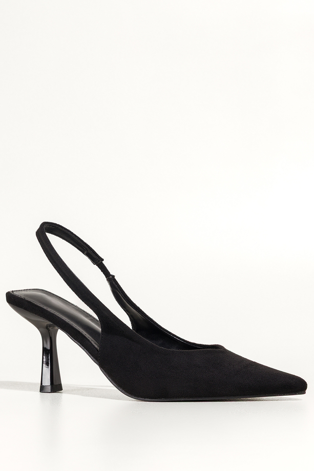 Czarne czółenka damskie szpilki z odkrytą piętą obcas kieliszek pasek z elastyczną gumą Carla 1661-719Z