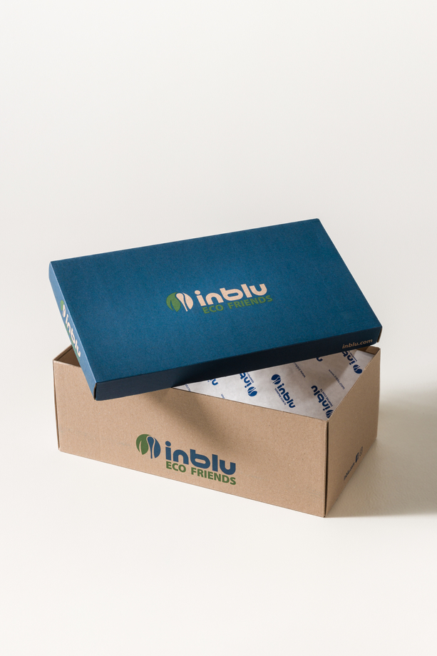 Granatowe kapcie damskie Inblu obuwie domowe z wyjmowaną skórzaną wkładką ozdobny kwiat XH999956