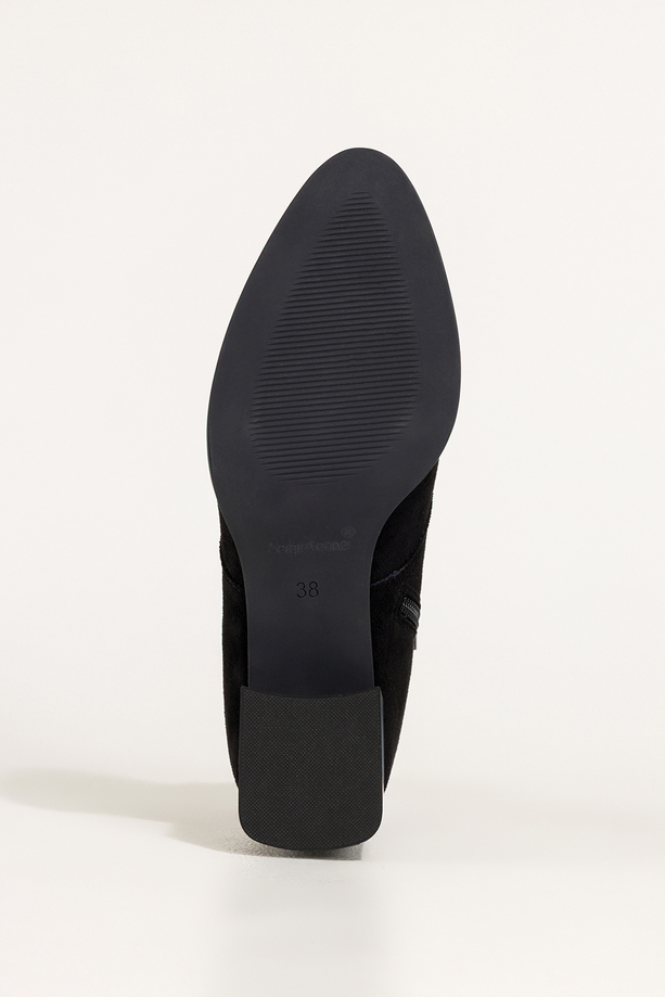 Czarne botki damskie Sergio Leone na niskim szerokim obcasie wycięta cholewka welurowe sznurówki YG779  