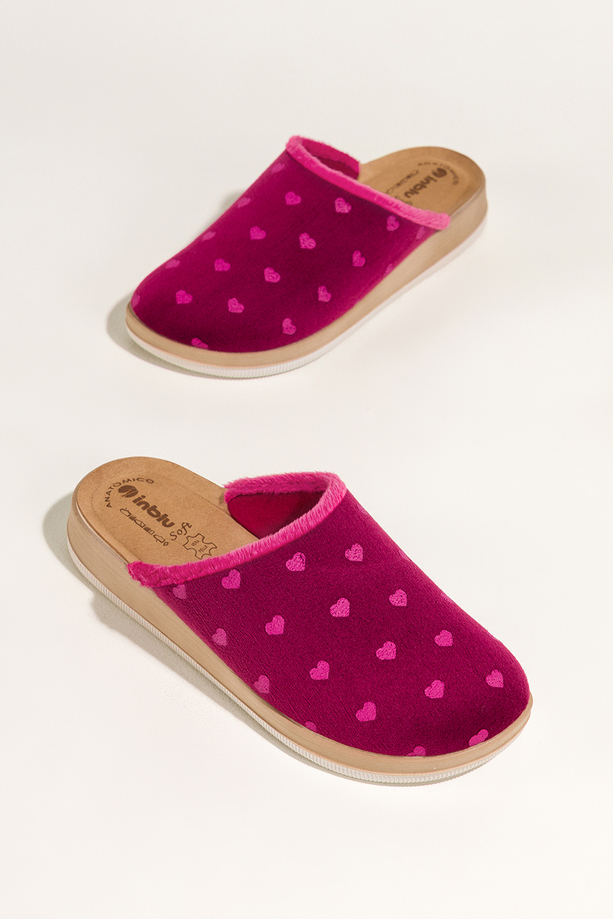 Bordowe kapcie damskie Inblu obuwie domowe skórzana wkładka soft serca XG999959