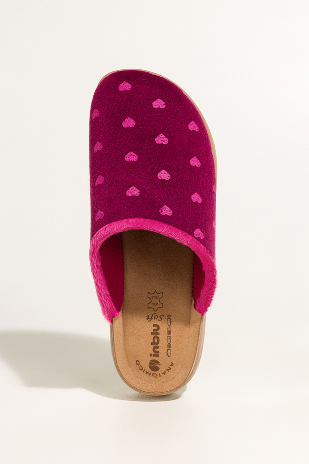 Bordowe kapcie damskie Inblu obuwie domowe skórzana wkładka soft serca XG999959