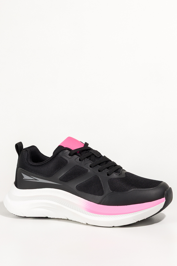Czarne sneakersy damskie buty sportowe na siłownię biała platforma różowe wstawki sznurowane Casu 9026-1