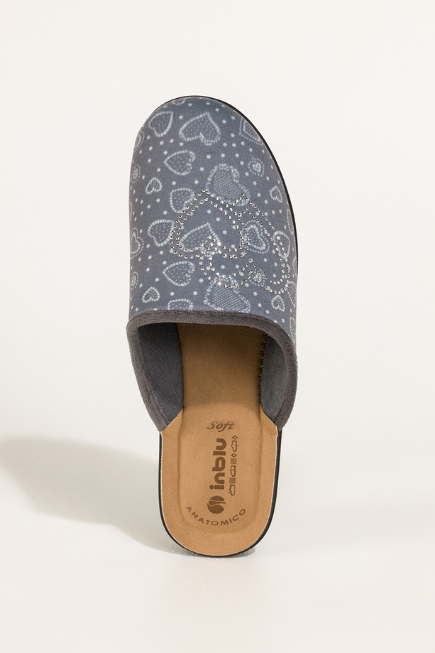 Szare kapcie damskie Inblu obuwie domowe serca z cyrkoniami wkładka soft XU989Y99