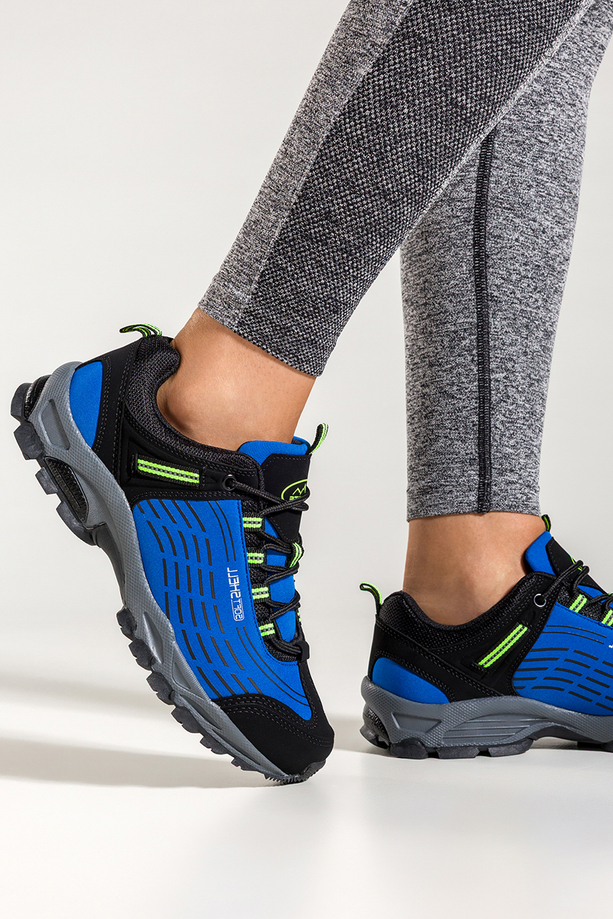 Niebieskie buty trekkingowe damskie z czarnymi dodatkami sznurowane softshell Casu B1528-6