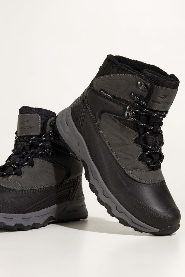 Czarne buty sportowe trekkingowe damskie wodoodporne na bieżnikowanej podeszwie sznurowane szare wstawki Casu 7688-3D