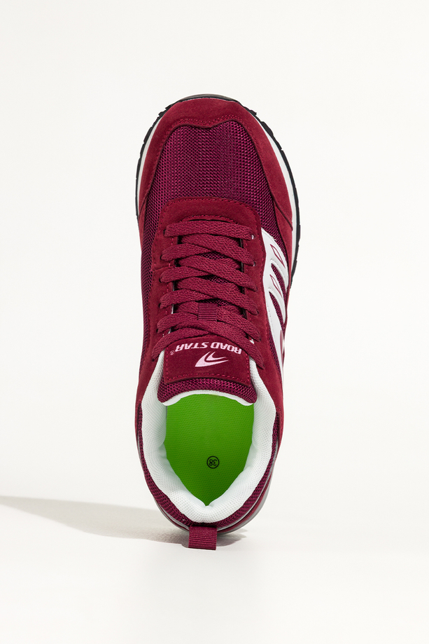 Bordowe sneakersy damskie buty sportowe na żłobionej podeszwie sznurowane białe wstawki Casu 7398-1D