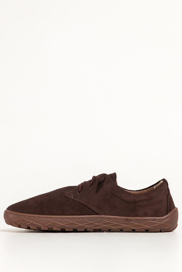 Czekoladowe buty barefoot skórzane damskie szerokie na elastycznej płaskiej podeszwie elastyczne czekoladowe sznurówki PRODUKT POLSKI Casu 89810