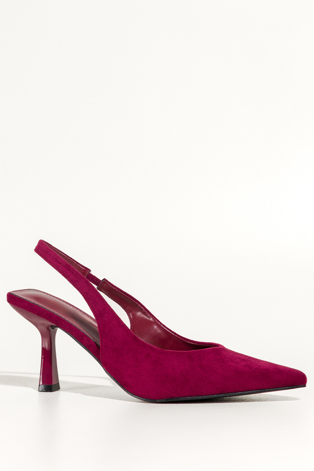 Bordowe czółenka damskie szpilki z odkrytą piętą obcas kieliszek pasek z elastyczną gumą Carla 1661-719Z