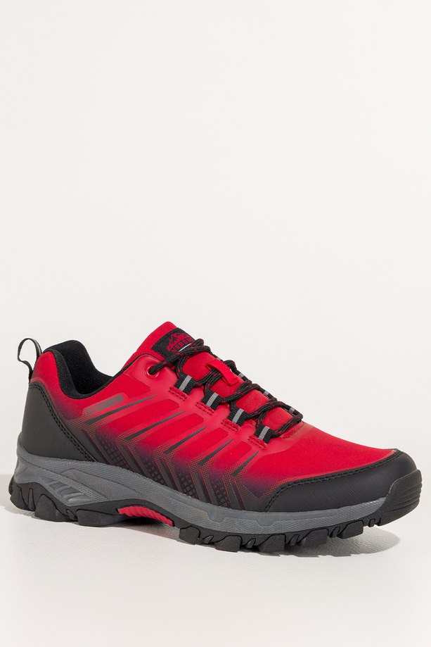 Czerwone buty trekkingowe damskie buty sportowe softshell na bieżnikowanej podeszwie czarne wstawki sznurowane Carla EY82933-5