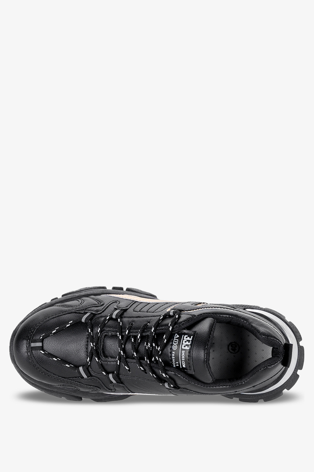 Czarne sneakersy na platformie buty sportowe sznurowane holograficzny pasek Casu 11-10-21-B
