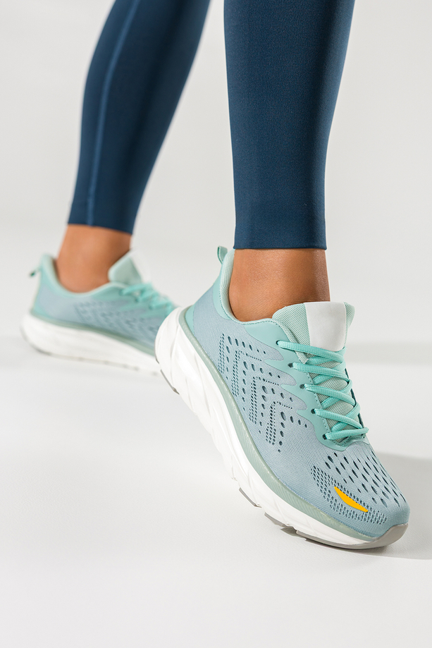 Turkusowe sneakersy damskie buty sportowe do biegania na białej platformie ze żłobieniami sznurowane Casu BC109