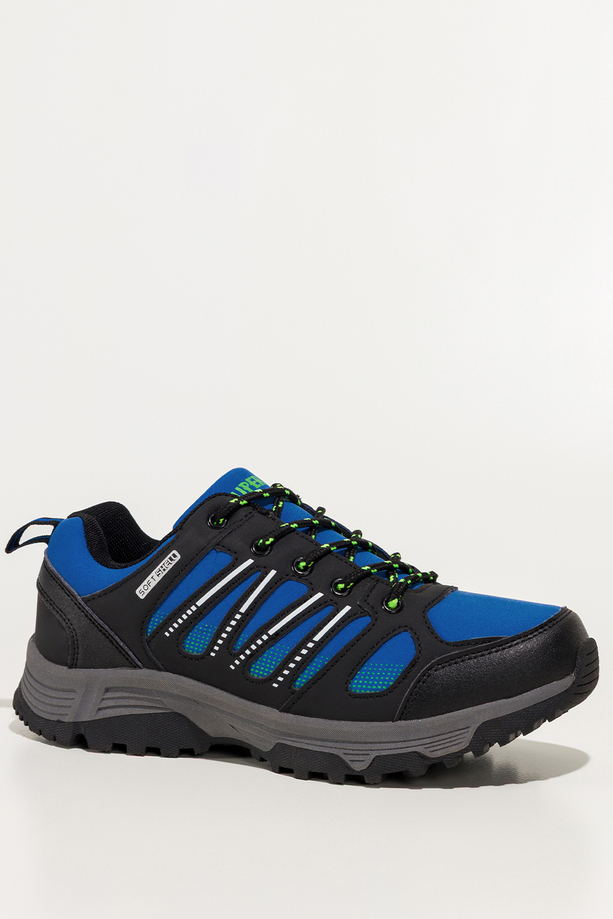 Niebieskie buty trekkingowe damskie buty sportowe softshell na bieżnikowanej podeszwie sznurowane czarne wstawki Carla 1540
