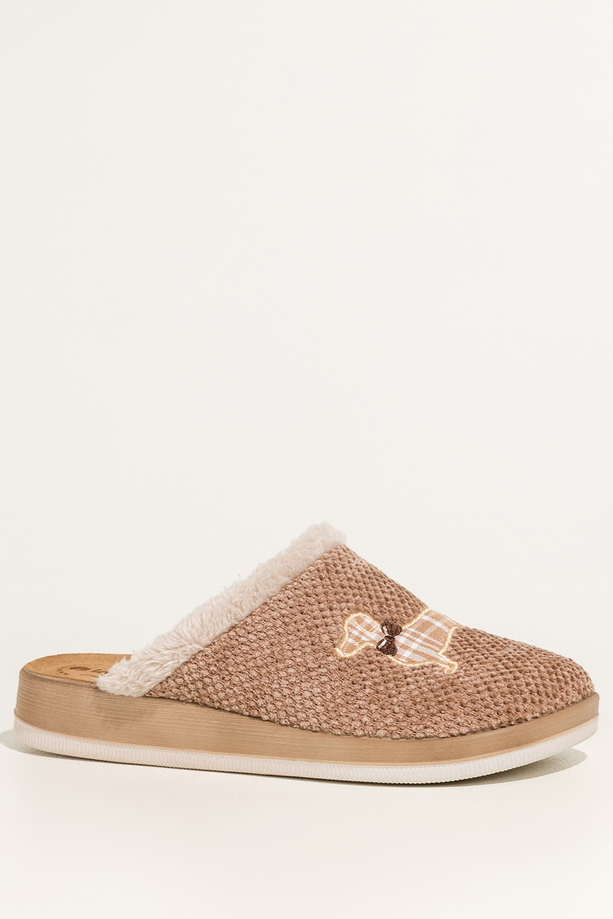 Beżowe kapcie damskie Inblu obuwie domowe z aplikacją psa skórzana wkładka soft XG999957