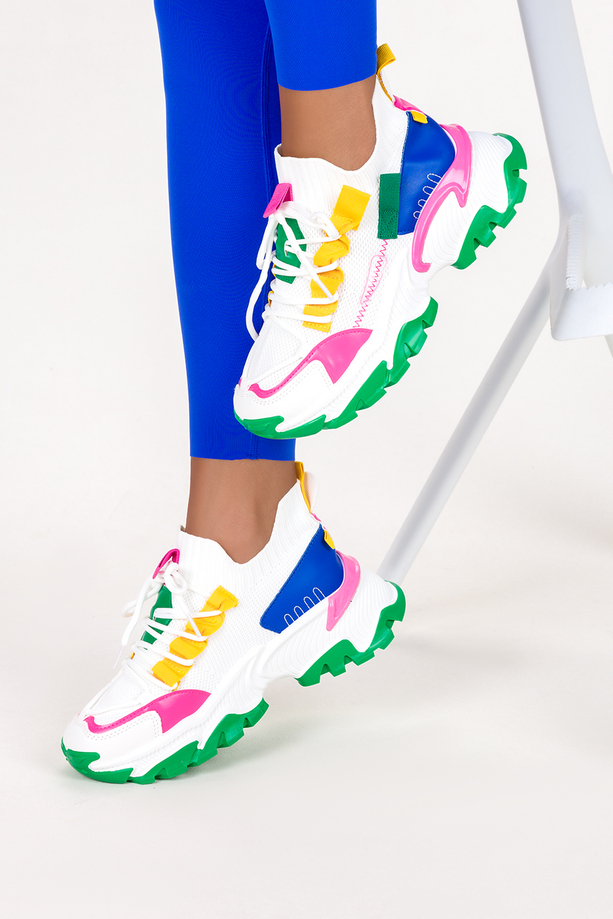 Wielokolorowe sneakersy na platformie damskie buty sportowe sznurowane Casu BL322P-G