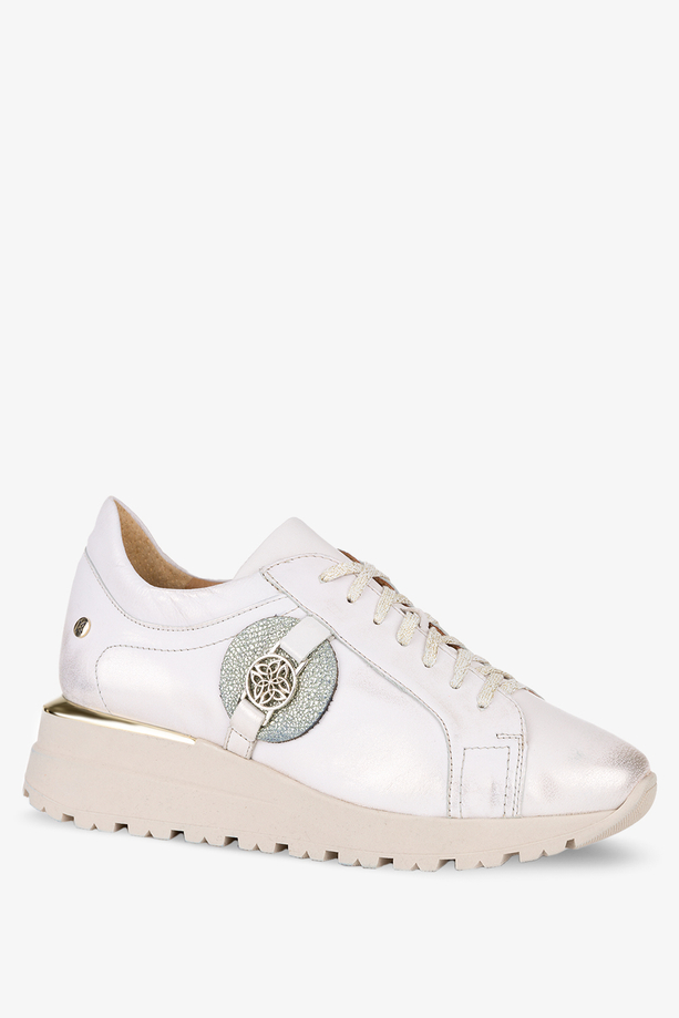 Beżowe sneakersy Maciejka buty sportowe na koturnie sznurowane POLSKA SKÓRA 05492-04-00-1
