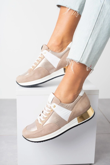 Beżowe sneakersy Kati buty sportowe sznurowane 7003