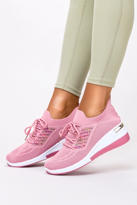 Różowe sneakersy damskie na koturnie buty sportowe sznurowane Casu 36-3-22-P