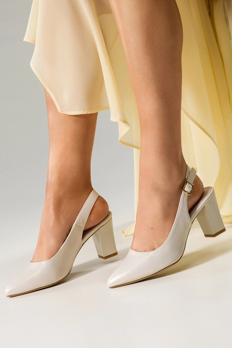 Perłowe czółenka damskie Sergio Leone na słupku z odkrytą piętą skórzana wkładka SK162-CA