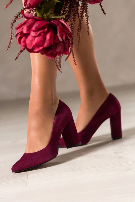 Bordowe czółenka skórzane damskie na słupku PRODUKT POLSKI Casu 6986-656