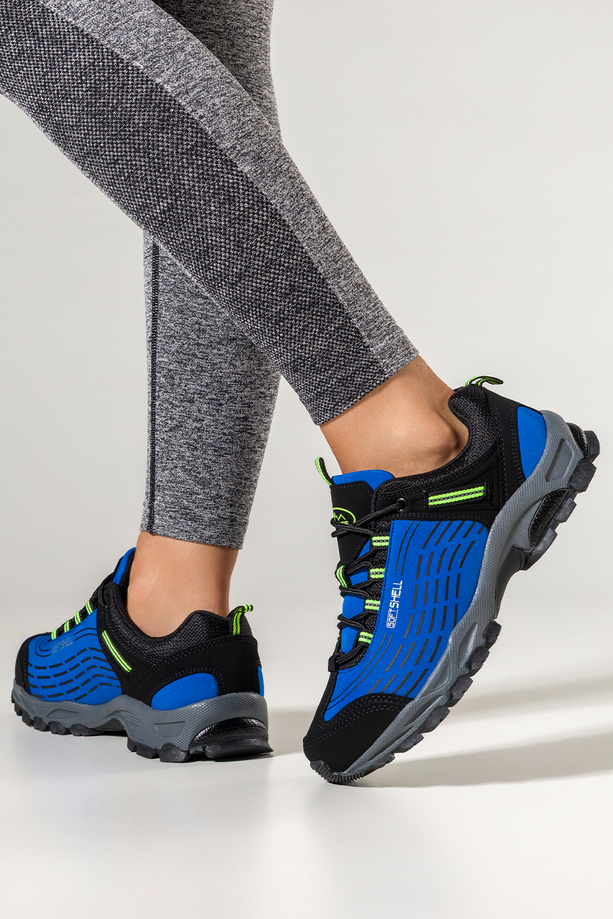 Niebieskie buty trekkingowe damskie z czarnymi dodatkami sznurowane softshell Casu B1528-6