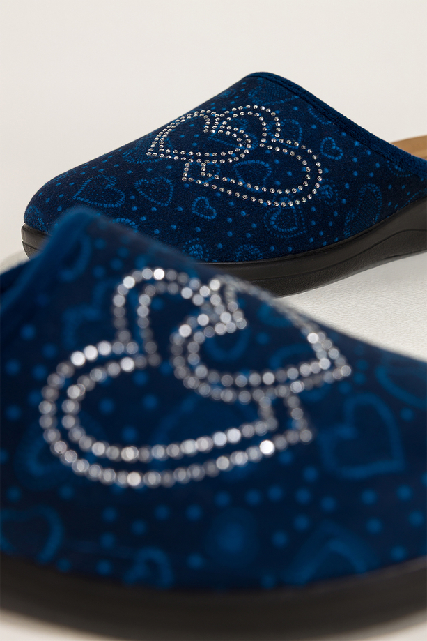 Granatowe kapcie damskie Inblu obuwie domowe serca z cyrkoniami wkładka soft XU989Y99