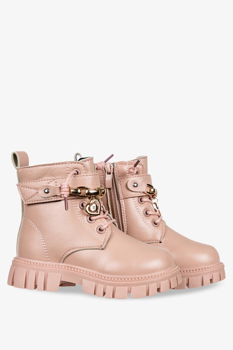 Różowe botki z ozdobą sznurowane Casu W179-1