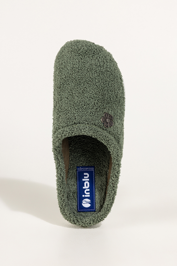 Zielone kapcie damskie Inblu obuwie domowe ozdobny stalowy kwiatek VX689899