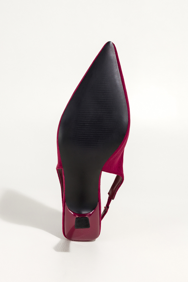 Bordowe czółenka damskie szpilki z odkrytą piętą obcas kieliszek pasek z elastyczną gumą Carla 1661-719Z